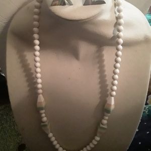 Vintage White glass beads with geometric bead mixe